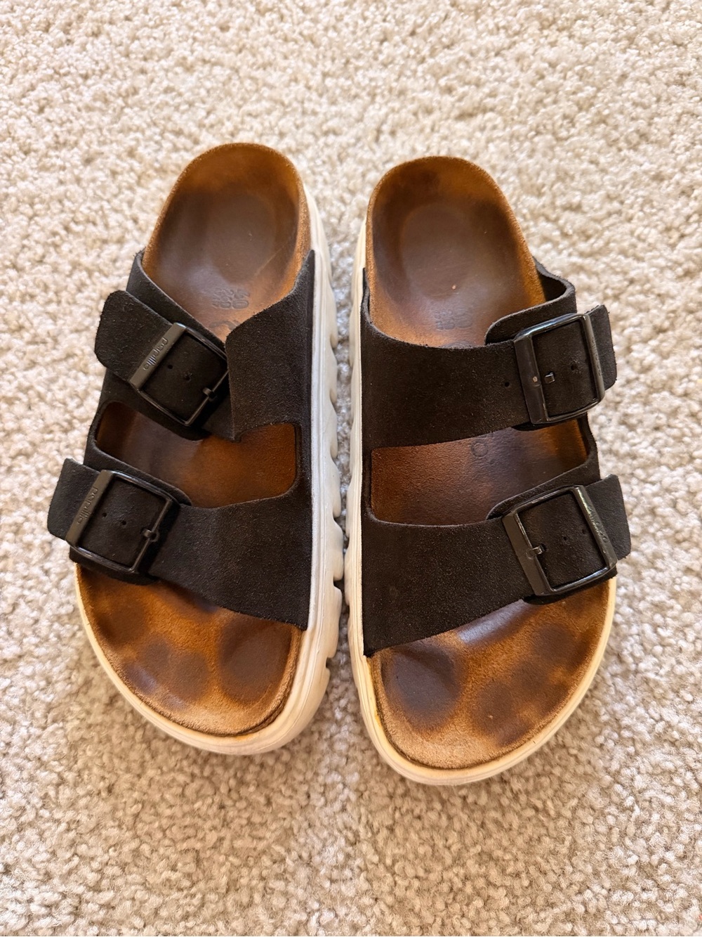 Papillio Black Suede Dual-Buckle Kids Slide Sandals